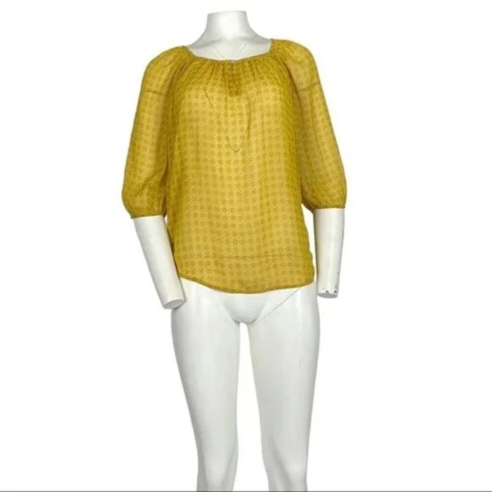 Joe Fresh Printed Semi Sheer Blouse Mustard Size XS
